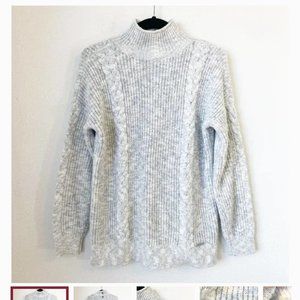 Abercrombie & Fitch Gray Heather Cable Knit Mock Neck Sweater with Back Buttons
